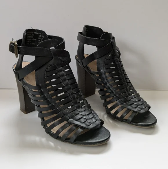 American Eagle Strappy Black Sandals Size 6 Like New 3 1/2" Heel Boho Summer - Picture 5 of 17